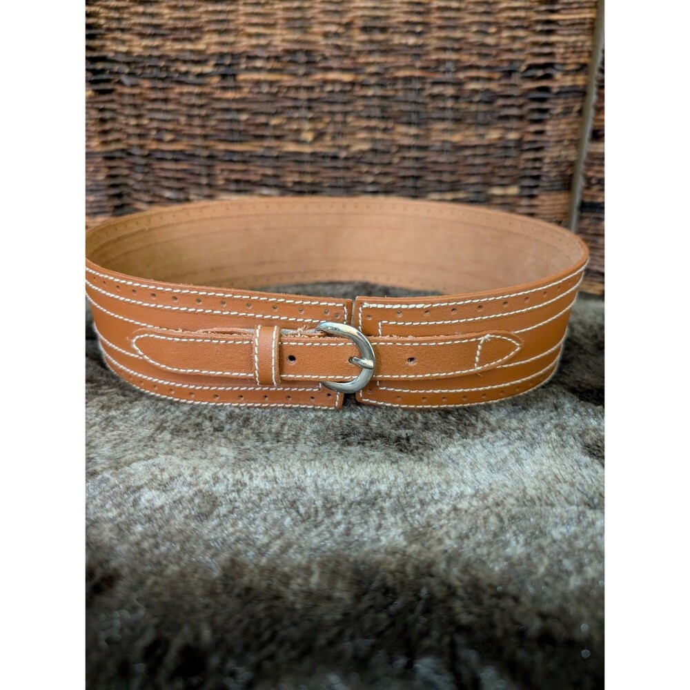 Leather Womens Belt Small Brown Wide Statement Western Cowboy Cowgirl Boho Rodeo